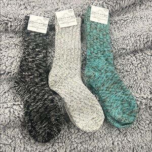 Cozy Marled Crew Sock 3‑Pack — Black, Cream & Teal